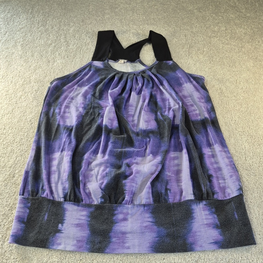 Can't Miss Y2K Tie-Dye Halter Top Purple Black Banded Hem Cami – Made in USA 2x